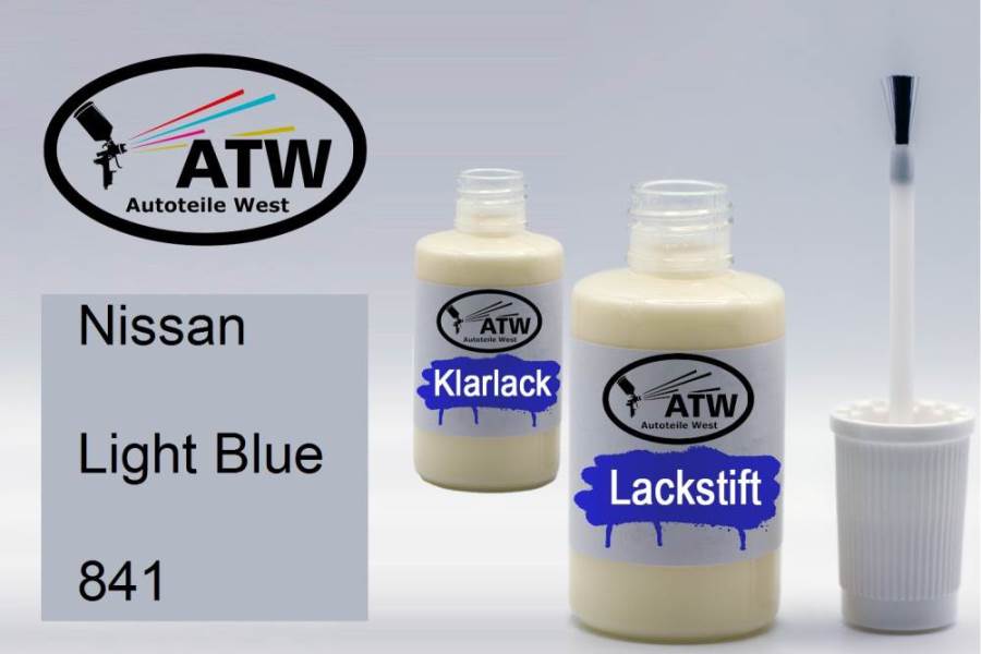 Nissan, Light Blue, 841: 20ml Lackstift + 20ml Klarlack - Set, von ATW Autoteile West.